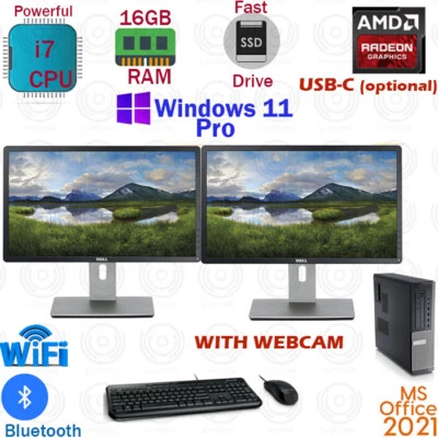 Windows 11 Custom Dell PC CORE i7 1TB SSD 16GB RAM | USB-C Dual Monitor Desktop - Image 1 of 4
