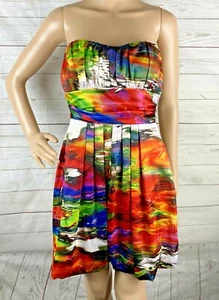 B. Smart Strapless Party Dress Juniors Size 7/8 Colorful Abstract Rainbow Satin - Picture 1 of 12