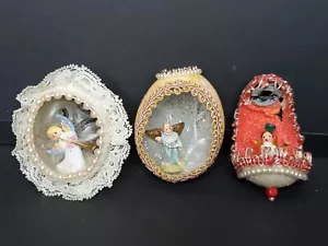 Lot Vintage Diorama Egg Shape Christmas Scenes Handmade Ornament Angel - Picture 1 of 11
