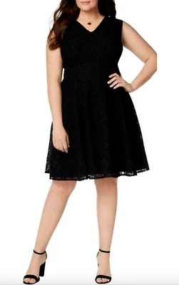 Vestido Charter Club para mujer negro de encaje hasta la rodilla sin mangas línea A talla grande 0X Foto 1 de 4