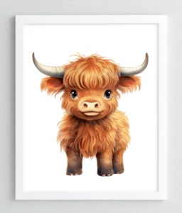 Wandbilddruck Kuh, süße Kuh Hochlandkuh, Bauernhaus Wanddeko, Wohndeko #33 - Bild 1 von 2