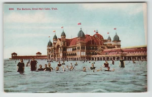 Cartolina d'epoca persone che fanno il bagno al padiglione Saltair a Salt Lake City, UT. - Foto 1 di 2