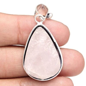 Pendant Pink Rosequartz Drusy Gemstone Handmade Silver Jewelry 1.75" - Picture 1 of 7