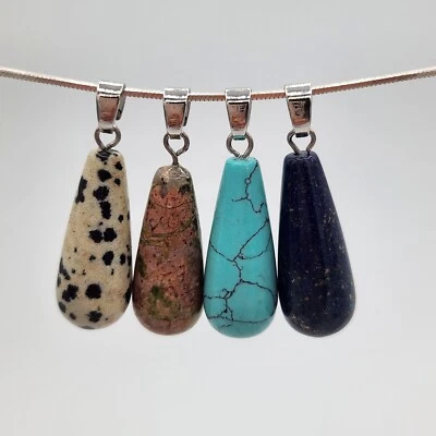 Colgantes de piedras preciosas de acero inoxidable con cadena Howlite Unikite Lapislázuli Jaspe Foto 1 de 2