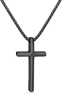 Fiusem Cross Necklace for Men, Silver/Gold/Black Mens Cross Necklaces with 2.5mm - Picture 1 of 8