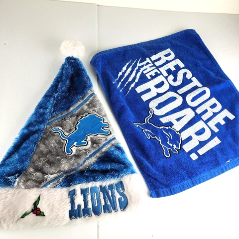 Detroit Lions Lot Santa Hat & Rally Towel Restore the Roar NFL Football SGA Gift Cover