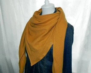 XL Musselin Schal Dreieckstuch ♥ 135 x 135 ♥ Senf Gelb ♥ Uni ♥ Handmade ♥ Tuch - Bild 1 von 2