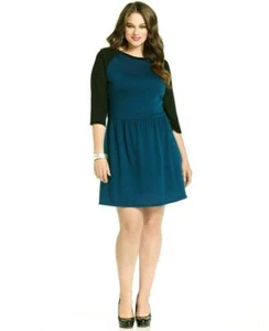 Paper Doll Plus 2X Damenkleid türkis Farbblock Rundhalsausschnitt Strick A-Linie Pullover neu mit Etikett - Bild 1 von 2