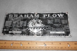 Vintage Graham Chisel Plow Metal Name Serial Number Plate Amarillo TX Pueblo CO - Picture 1 of 3