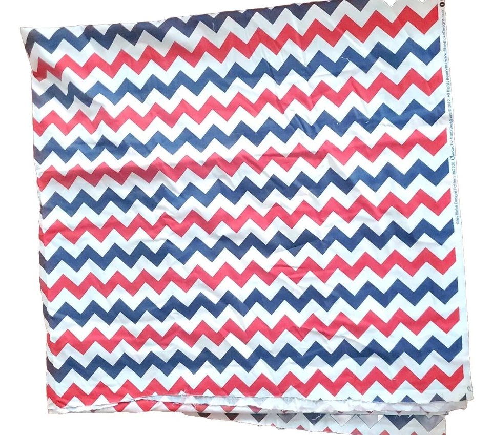 2012 Riley Blake Design Red Blue Chevron Fabric Remnant Patriotic 60"W x 112" L - Image 1 of 4
