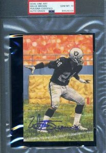Willie Brown Gem Mint 10 PSA DNA Signed Goal Line Art Card GLAC Autographed