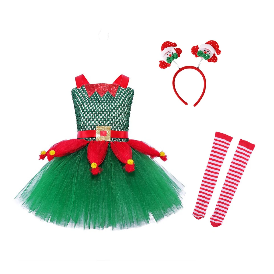 Kids Girls Christmas Elf Fairy Cosplay Costume Theme Pary Christmas Costume Set - Image 1 of 1