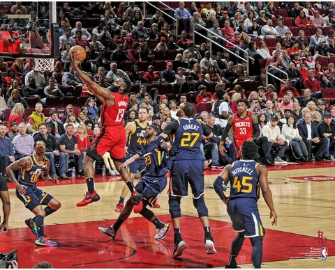 James Harden Houston Rockets Unsigned Layup vs. Utah Jazz Photograph Cover