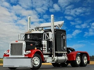 1/64 DCP BLACK/RED PETERBILT 379 63" FLAT TOP SLEEPER W/ TURBO WING - Picture 1 of 5