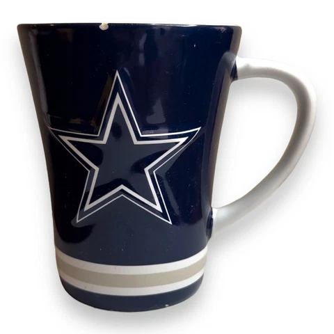 DALLAS COWBOYS NFL 14oz Blue Silver Ceramic Relief Sculpted Coffee Mug C Handle Cover