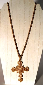 Vintage Collana Corona Trifari Grande Croce Tono Oro Spazzolato Firmata 28" - Foto 1 di 5