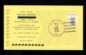 US FDC #1845 LGS Card 1982 Batsto NJ Igor Stravinsky Composer Music Unofficial - Picture 1 of 2