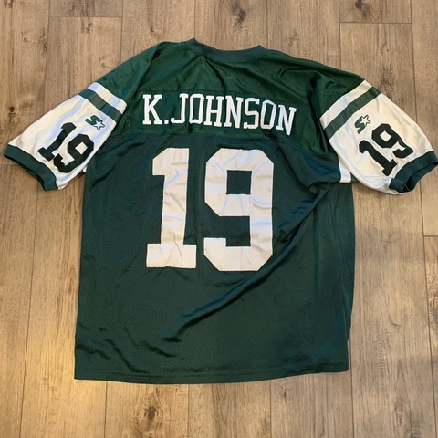 Vintage New York Jets Keyshawn Johnson 19 green starter jersey sewn on size XXL Cover