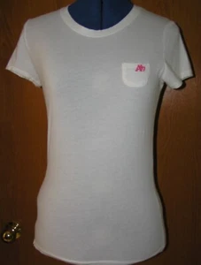 AEROPOSTALE LADIES WOMENS T-SHIRT TOP SHORT SLEEVE STRETCH COTTON WHITE/PINK L - Picture 1 of 3