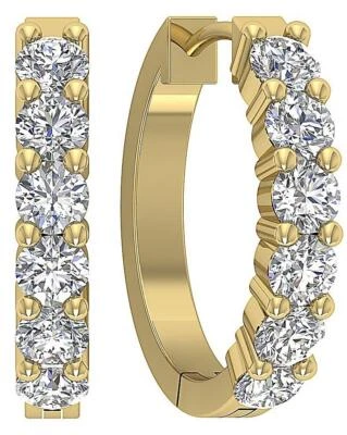 VS F 0.80 Carat Lab Grown Diamond Hoops Earrings Prong Set 10K Solid Yellow Gold - Image 1 of 4
