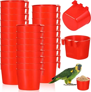 30Pcs Red Cage Cups Birds Feeders Water Dispenser Hanging Waterer Plastic Dish - Picture 1 of 12