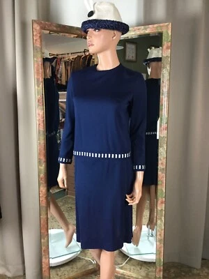 VTG 60's Betty Barclay Blue Two-Piece Skirt Suit Sz 7 White Trim 36” Bust - Image 1 of 4