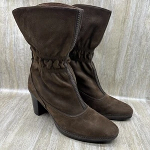 CLARKS Artisan Boots 9.5 Leather 73567 Tralee Ruched Tie High Heels Brown $136 - Picture 1 of 12