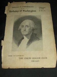 WASHINGTON' BIRTHDAY UNION LEAGUE CLUB PROGRAM 1899 COVER PHOTO PORTRAIT Chicago - Picture 1 of 2