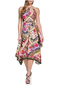 NWT Vince Camuto Size 12 Crepe de Chine Floral Scarf Print A-Line Midi Dress - Picture 1 of 12