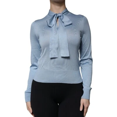 DOLCE & GABBANA Top Azul Seda Tejido Pullover Cuello Ascot IT40/US6/S RRP 1050usd Foto 1 de 4