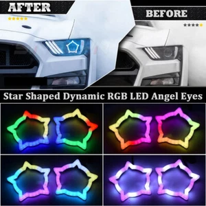 Dynamic RGB Angel Eyes Star Shaped Turn Signal Halo Ring Bluetooth Headlight DRL - Picture 1 of 10