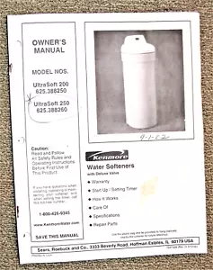 SEARS - KENMORE - UltraSoft Model 200 & 250 Water Softener Owner's Manual - Picture 1 of 8