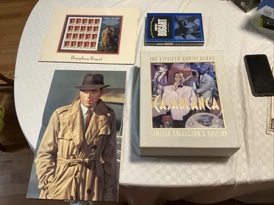 Humphrey Bogart Lot Stamps VHS Collectors Edition Poster Script Book - Image 1 of 4