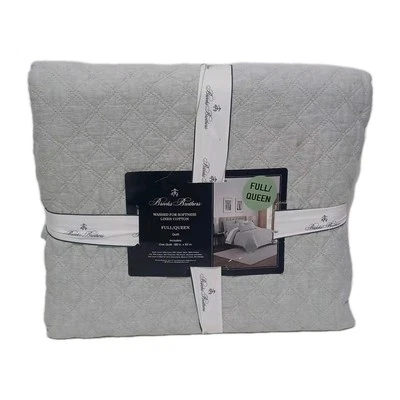 Edredón Brooks Brothers Queen Sage en color, lino algodón, costuras de diamante, nuevo Foto 1 de 2