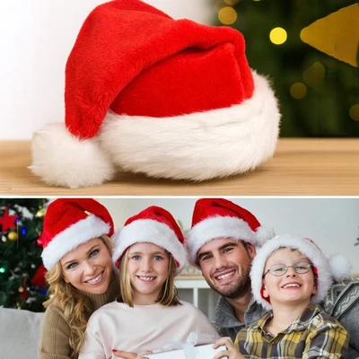 TRIMMING SHOP Father Christmas Hat Santa Soft Faux Velvet Adult Red & White Classic Festive
