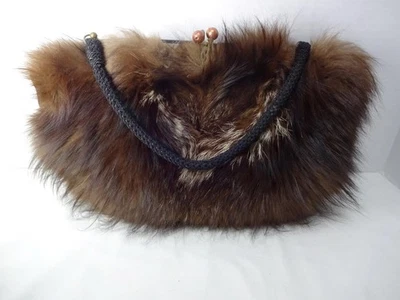 BOLSO DE MANO VINTAGE ANTIGUO MUY ANTIGUO GENUINO PIEL DE MAPACHE Y SATINADO ACOLCHADO BELLEZA Foto 1 de 4