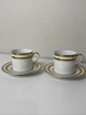 Christian Dior Godron Gaudron Flat Cup & Saucer Set Of 2 White Gold Fine China - Image 1 of 4