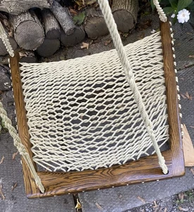 SILLA COLGANTE HAMACA VINTAGE DOBLE CUERDA DE ROBLE Y MADERA DE ROBLE - Imagen 1 de 13