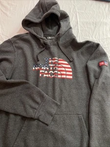 The North Face Mens Large Hoodie American Flag Logo Gray USA - Picture 1 of 8
