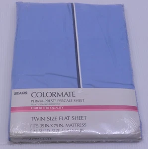 SEARS COLORMATE PERMA PREST PERCALE DOBLE HOJA PLANA, SELLADA, NIEBLA AZUL REAL - Imagen 1 de 4