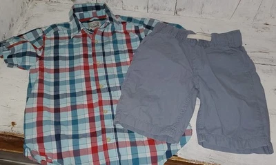 Lot The Children's Place Blue Red Plaid Shirt 7-8 Gray Shorts 8 *S25 - Image 1 of 4