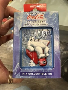 1998 Coca Cola Sealed 2 Deck Polar Bear Playing Cards Tin Case + Stickers Games - Picture 1 of 6