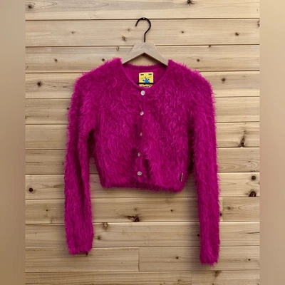 Cárdigan Unif Talla XS Rosa Neón Borroso Botón Frontal Peludo Retro Coqueta Foto 1 de 4