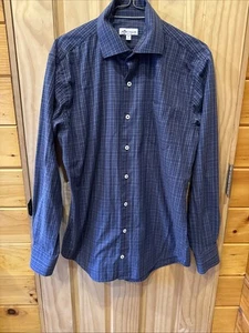Camisa Peter Millar Para Hombres Mediana Azul Cuadros Tartán Preppy Vestido de Negocios - Imagen 1 de 6