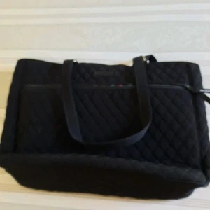 Vera Bradley black tote quilted large bag Laptop Handbag Havana Dot Interior - Picture 1 of 7