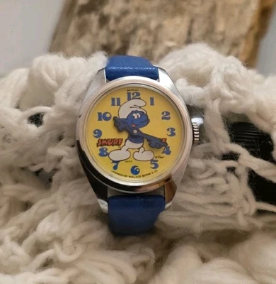 Vintage Kids Smurf Time Wind Up Watch Hong Kong Bradley Needs Battery - Image 1 of 4