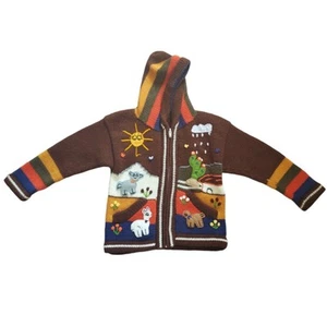 Sisandina Handicrafts Andes Appliques Embroidery Zip Knit Hoodie, Kids Size 4 - Picture 1 of 12