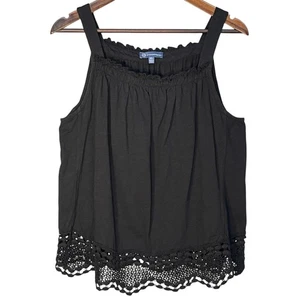 Democracy Women's XL Black Sleeveless Tank Top Crochet Trim Ruffle Neck - Picture 1 of 8