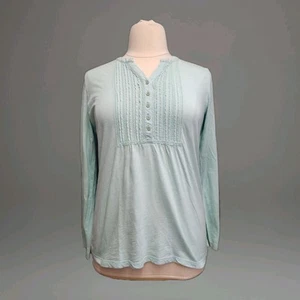 L L Bean Mint Green Cotton Roll Tab Sleeve Pintuck Knit Top Large - Picture 1 of 10