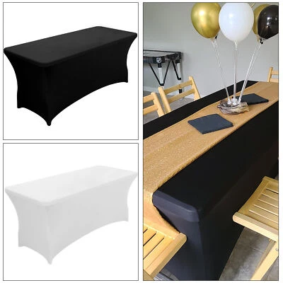 6FT-8FT Rectangular Spandex Stretch Tight Fit Table Cover Trestle Tablecloth UK - Image 1 of 4